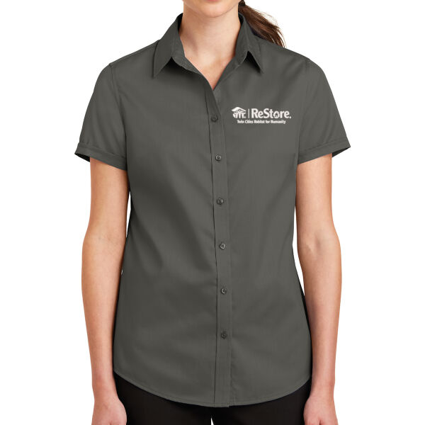 Port Authority® Women's Short Sleeve SuperPro™ Twill Shirt - Embroidered Logo Thumbnail