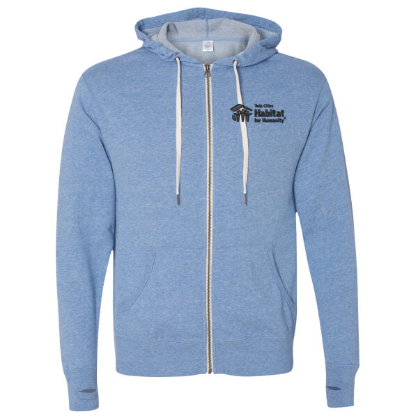 **CLOSEOUT ITEM** Unisex French Terry Heathered Hooded Full-Zip Sweatshirt - Embroidered Logo Thumbnail