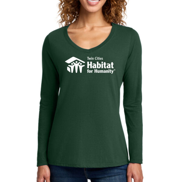 Port & Co Women's Long Sleeve Fan Favorite V-Neck Tee - Printed Logo Thumbnail